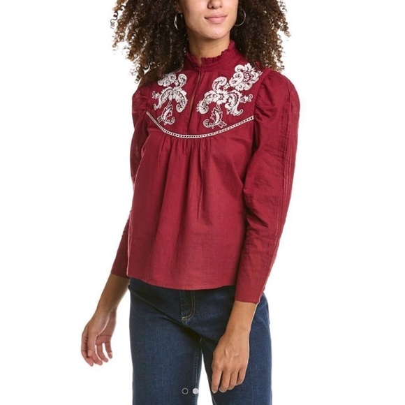 St. Roche Poppy Blouse in Berry and Ivory Embroidery. Size 0. NWT! - Picture 1 of 7